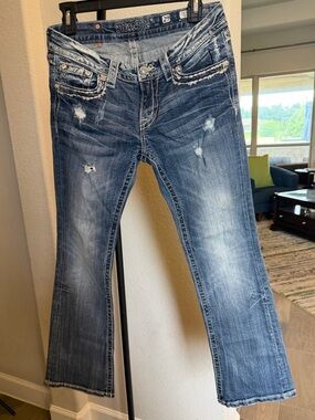 Miss Me Blue Washed Boot Cut  JE801BR Jeans with Distressed Accents 29